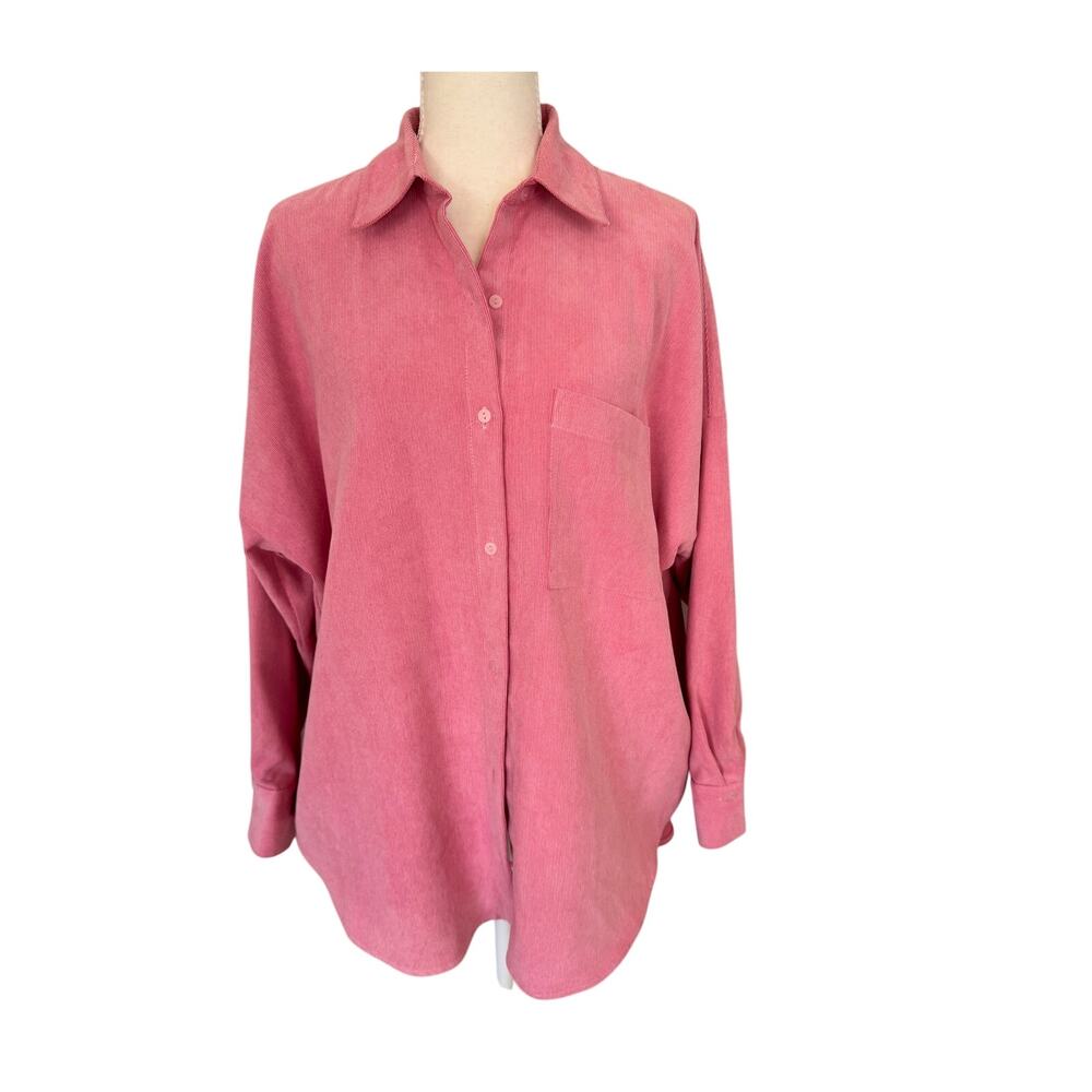 Zara Pink Corduroy Oversized Button Down Shirt Women’s Medium Tunic Shacket